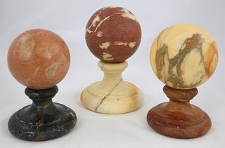 Three Vintage Marble Specimens on Turned Plinths
