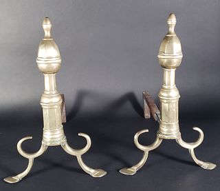 Fine Pair of Antique Philadelphia Brass Andirons, late 18th Century