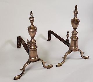 Pair of Antique Bell Metal Urn and Finial Andirons, circa 1800
