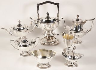 Gorham Sterling Silver Seven-Piece Tea and Coffee Service in the Plymouth Pattern