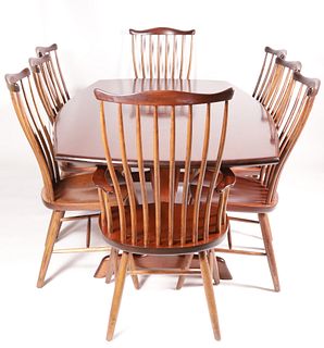 Stephen Swift Mahogany Trestle Dining Table and Set of Eight Stephen Swift Pomfret Dining Chairs