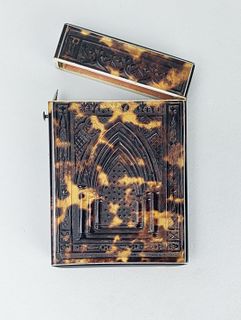 British Regency Carved Antique Tortoiseshell Card Holder Case, 19th Century