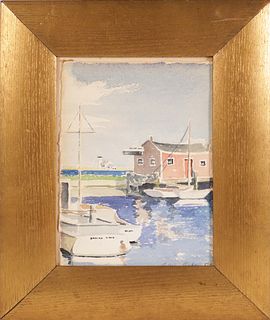 Doris Riker Beer Watercolor on Paper "Commercial Wharf, Nantucket"