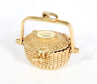 Signed Glenaan Miniature Gold Nantucket Basket Pendant, circa 1985