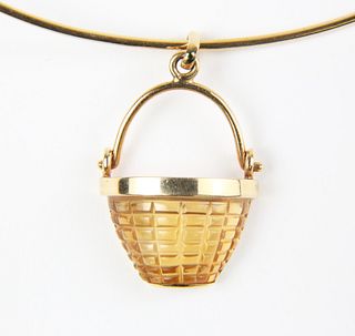 Vintage Golden Basket Glenaan Elliot 14K Gold & Citrine Nantucket Basket Choker Necklace