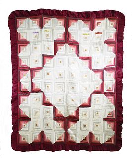 Vintage Satin Log Cabin Friendship Quilt and Pillow Cover, circa 1930s
