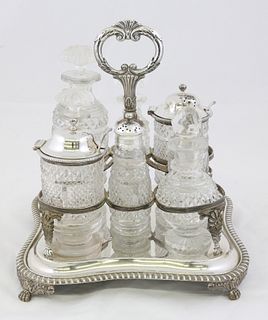 George III Silver and Glass Nine Bottle Cruet Set
