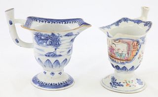 Two Chinese Export Porcelain Helmet Pitchers, 18th Century