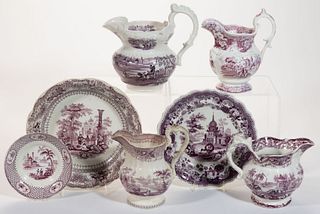 STAFFORDSHIRE TRANSFER-PRINTED CERAMIC ARTICLES, LOT OF SEVEN