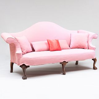 George III Style Mahogany and Linen Upholstered Sofa