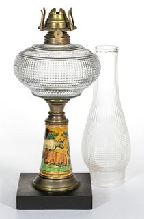 WAFFLE GLASS AND METAL COMPOSITE KEROSENE STAND LAMP
