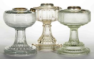 ALADDIN CLEAR CRYSTAL GLASS KEROSENE STAND LAMPS, LOT OF THREE