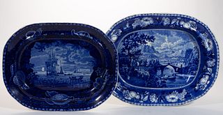 STAFFORDSHIRE SPANISH / AFRICAN MOTIF TRANSFER-PRINTED PLATTERS, LOT OF TWO