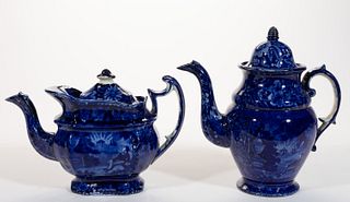 STAFFORDSHIRE AMERICAN HISTORICAL TRANSFER-PRINTED COFFEE AND TEAPOT, LOT OF TWO