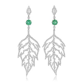 Diamond and Emerald Leaf Earrings