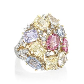 Multi Colored Sapphire and Diamond Ring