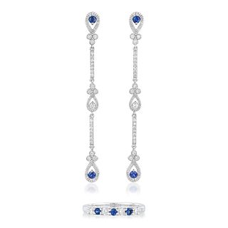 Group of Sapphire and Diamond Ring and Earrings