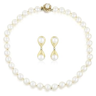 Group of Pearl Necklace and Earrings.