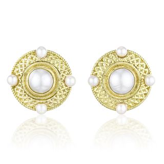 Cassandra Goad Pearl and Gold Earrings