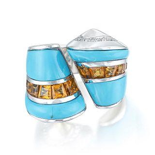 Turquoise Citrine and Diamond Ring