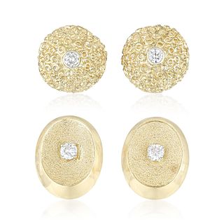 Group of Two Diamond and Gold Earclips