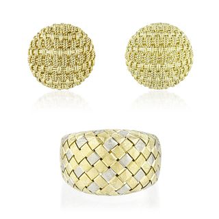 Group of Woven Gold Earrings and Ring