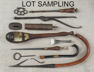 Miscellaneous tools, to include brass and leather
