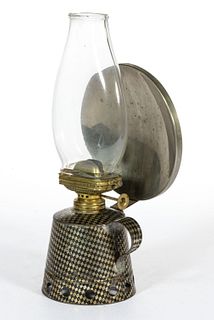 SHEET-IRON / TIN DECORATED CHECKERED LITHOGRAPH FINGER LAMP