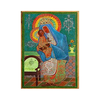 Ismael Saincilus (Haitian, 1940-2000) Oil Painting, Madonna and Child with Veves, Signed