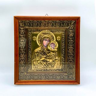 Framed Gilt Metal Icon, Mary with Jesus