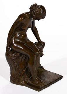 EDWARD HENRY BERGE (AMERICAN, 1876-1924) BRONZE FIGURE OF A SEATED NUDE