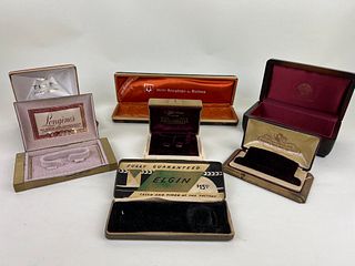 Vintage Collection of Watch Boxes, Bulova, Buren, Longines, Accutron, Timex Electric