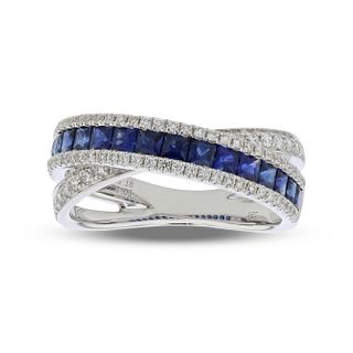 0.45ctw Natural Diamond and Sapphire Fashion Ring in 18k White Gold