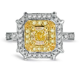 1.25 ct tw Natural Fancy Yellow Diamond Fashion Engagement Ring 18k Two Tone Gold