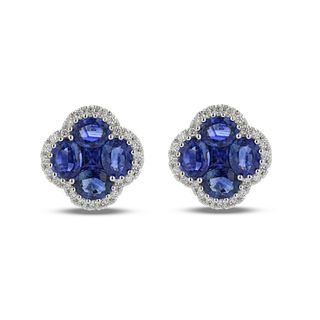 0.23ctw Natural Diamond and Sapphire Clover Earring in 18k White Gold