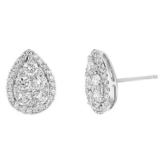 1.49ctw Natural Diamond Pear Shaped Cluster Earring in 18k White Gold