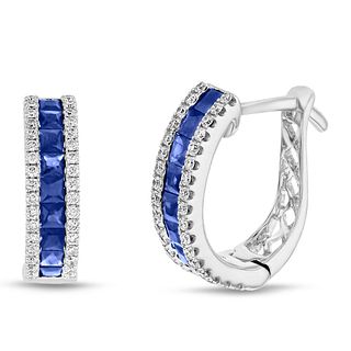 0.25ctw Natural Diamonds and Natural Sapphire Hoop Earring in 18k White Gold