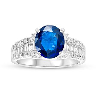 2.55cttw Natural Sapphire and Natural Diamond Engagement Ring in 18k White Gold