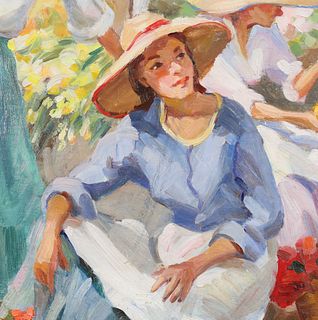 Ellen De Tombay Oil on Canvas Flower Market