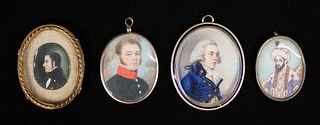 4 Hand Painted Miniatures Portraits of Gentlemen