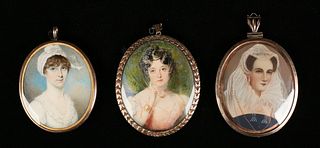 3 Portrait Miniature Mourning Pendants
