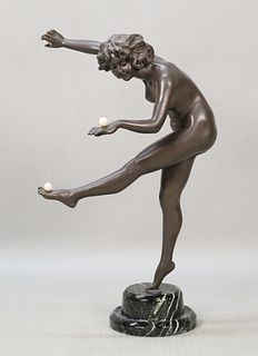 After Colinet Art Deco Bronze Nude Juggler