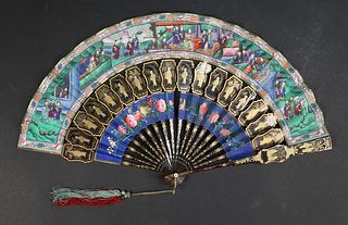 Chinese Lacquer Thousand Faces Fan