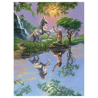 Jim Warren, "Mermaid Reflections" Hand Signed, Artist Embellished AP Limited Edition Giclee on Canvas with COA