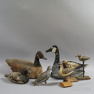 Seven Wood and Tin Duck and Bird Decoys