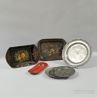 Seven Metal Plates and Trays
