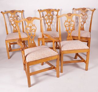 Set of Ten Eldred Wheeler Tiger Maple Chippendale Style Dining Chairs