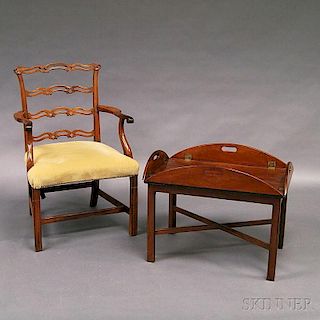 Chippendale Mahogany Ribbon-back Armchair and Butler's Tray Table