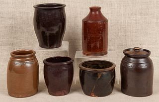 Six Pennsylvania redware and stoneware crocks, 19t