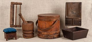 Woodenware, to include a firkin, an apple tray, ao